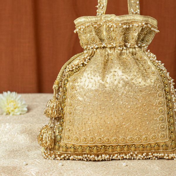Golden Tissue Turtle Potli Bag