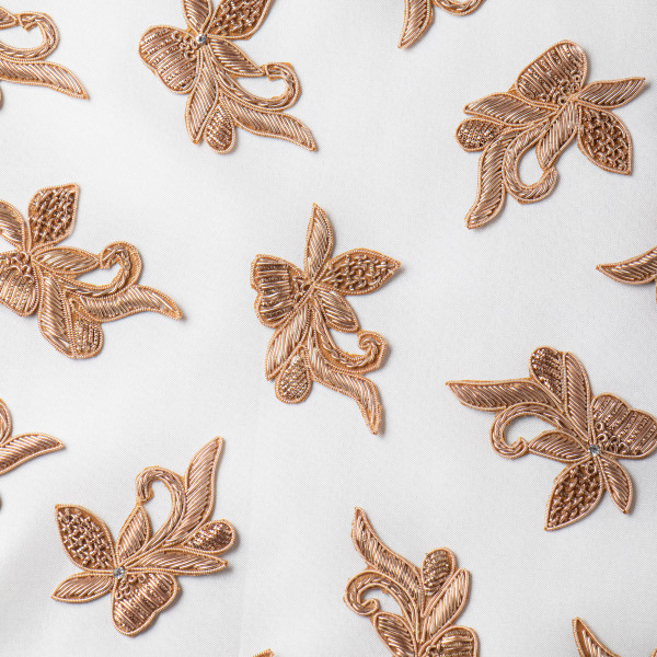 Antique Gold Zardozi Floral Patch – Handcrafted Embroidery Applique -7.5/4.8 cm  (SET OF 10)