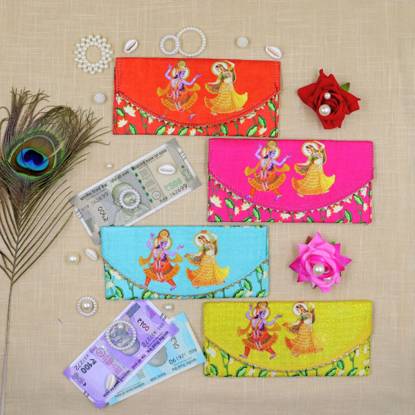 Divine Grace Radha Krishna Designer Shagun Envelopes - Vibrant Floral Print