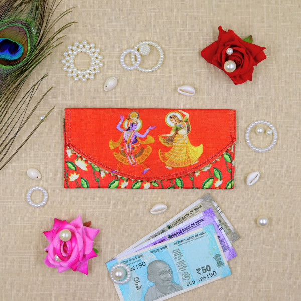 Divine Grace Radha Krishna Designer Shagun Envelopes - Vibrant Floral Print