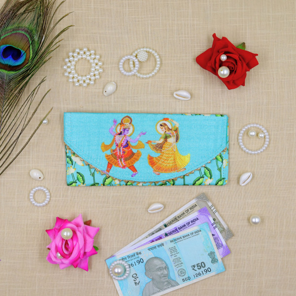 Divine Grace Radha Krishna Designer Shagun Envelopes - Vibrant Floral Print