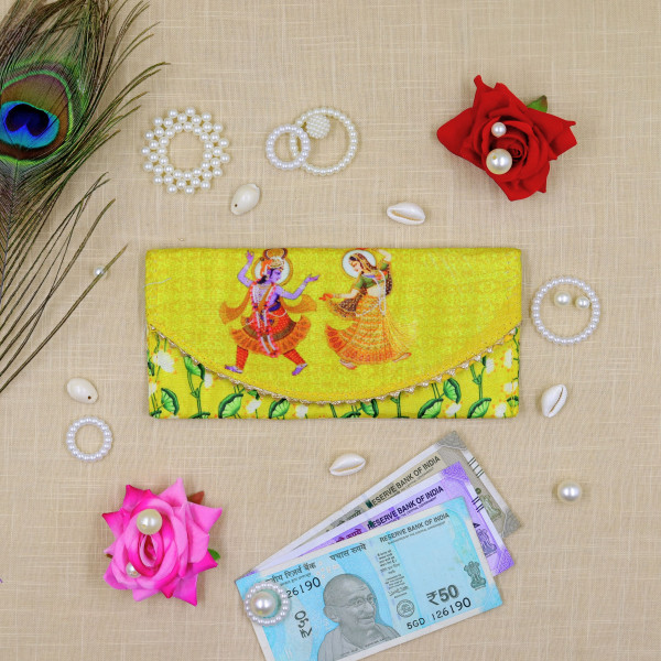 Divine Grace Radha Krishna Designer Shagun Envelopes - Vibrant Floral Print