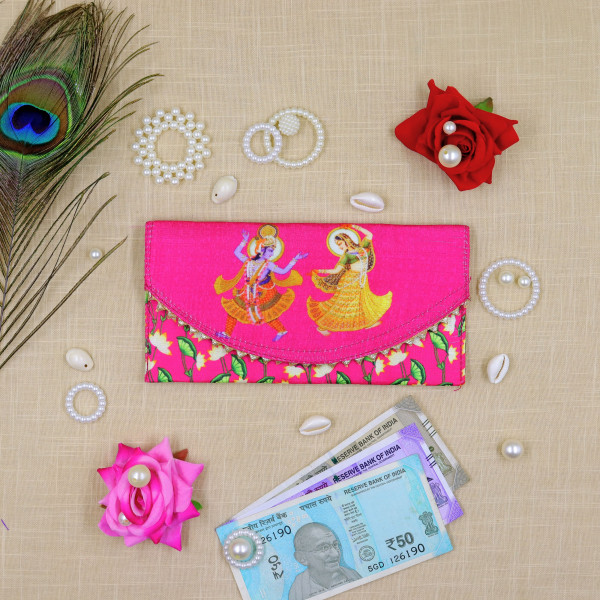 Divine Grace Radha Krishna Designer Shagun Envelopes - Vibrant Floral Print