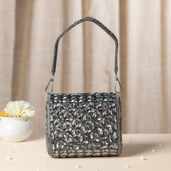 Luxury Grey Crystal Evening Clutch - Bridal & Party Handbag
