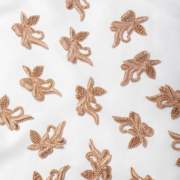 Antique Gold Zardozi Floral Patch – Handcrafted Embroidery Applique -7.5/4.8 cm  (SET OF 10)