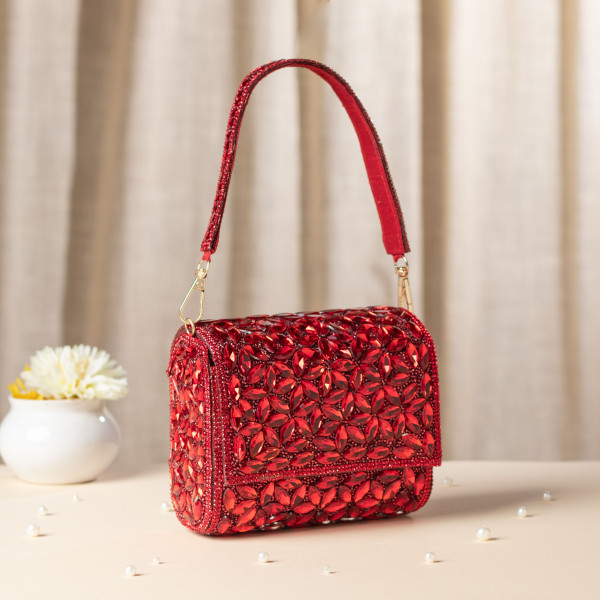 Luxury Red Crystal Evening Clutch - Bridal & Party Handbag
