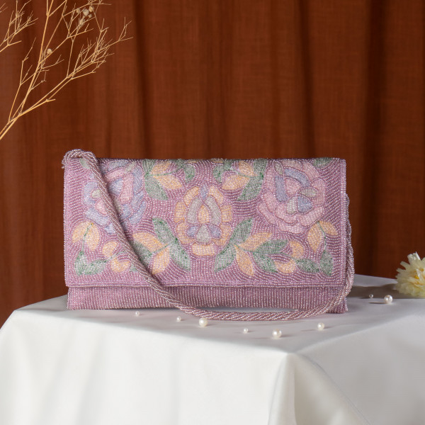 Lavender Embellished Evening Clutch Bag with Chain Strap