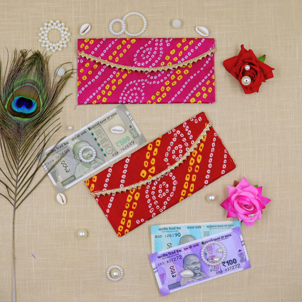 Image of Traditional Rajasthani Bandhani &amp; Leheriya Shagun Envelopes – Premium Gifting