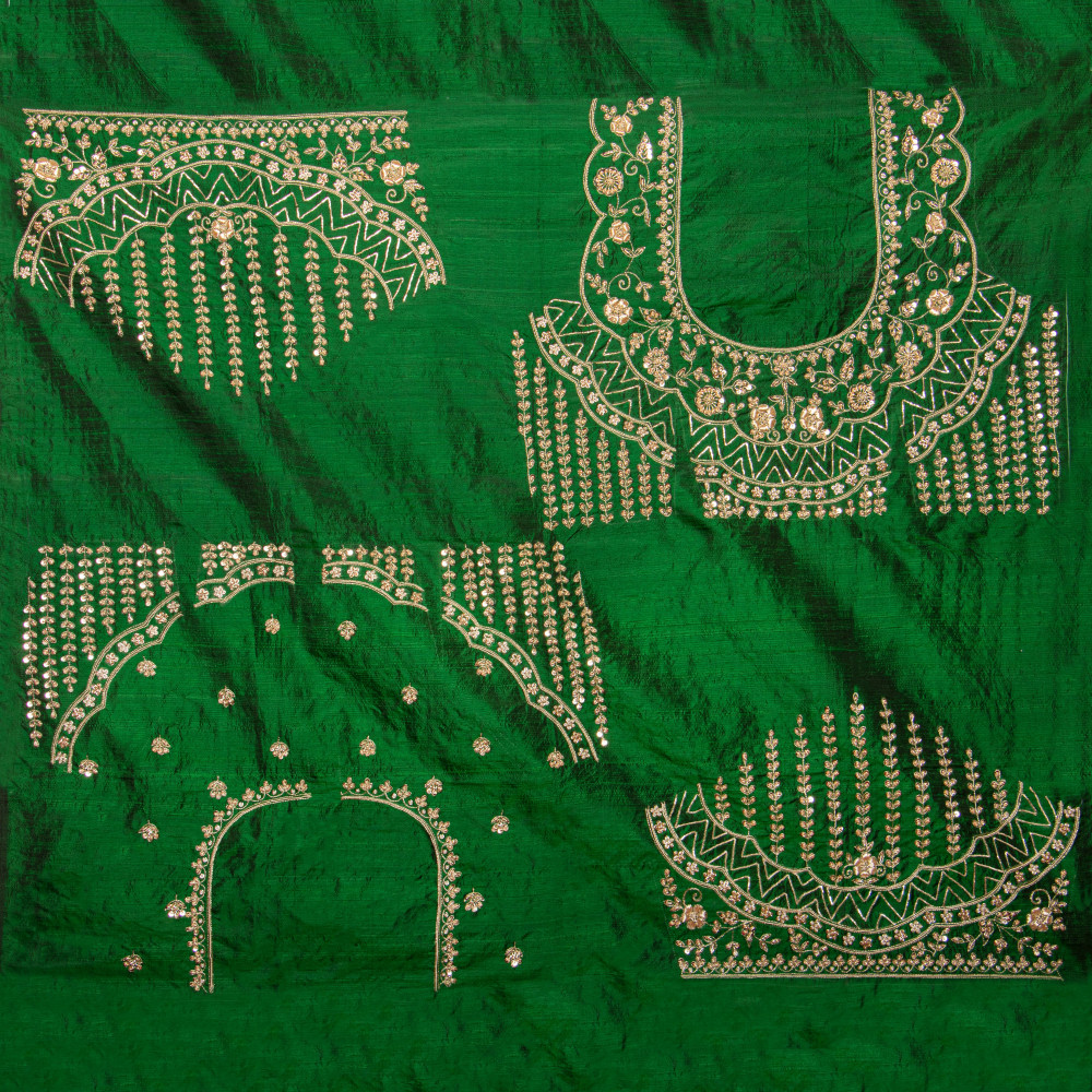 Image of Exquisite Zardozi, Pittan &amp; Aari Work Blouse Fabric – 1 Meter (Green)
