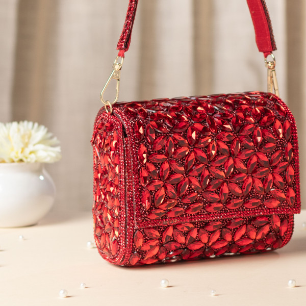 Luxury Red Crystal Evening Clutch - Bridal & Party Handbag