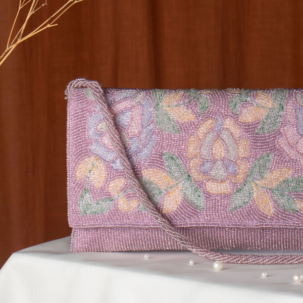 Lavender Embellished Evening Clutch Bag with Chain Strap