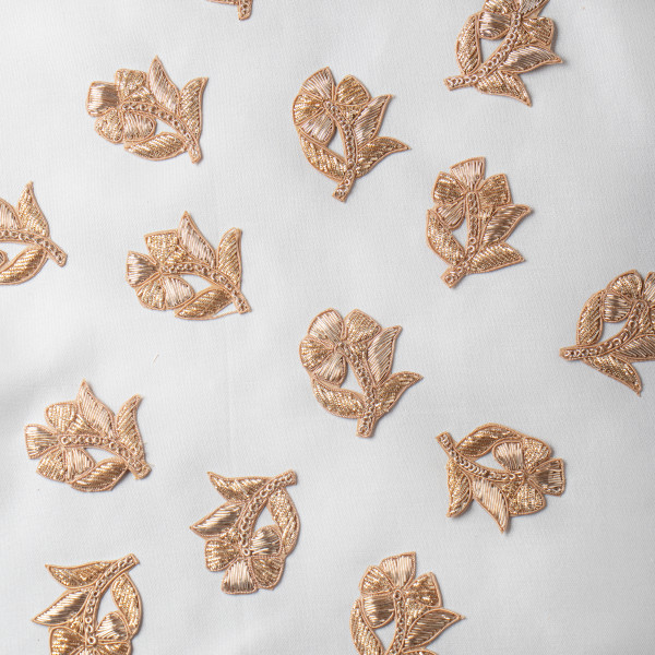 Handcrafted Zardozi Leaf Applique Patches – 6 cm x 4.5 cm – Golden Embroidery for Blouses, Lehengas, Dupattas & Bags   (Set of 10)