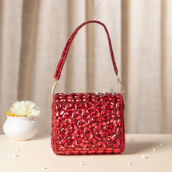 Luxury Red Crystal Evening Clutch - Bridal & Party Handbag