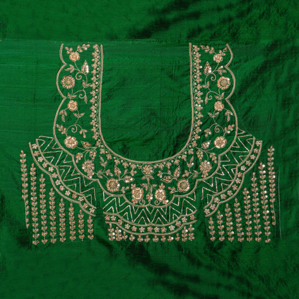 Exquisite Zardozi, Pittan & Aari Work Blouse Fabric – 1 Meter (Green)