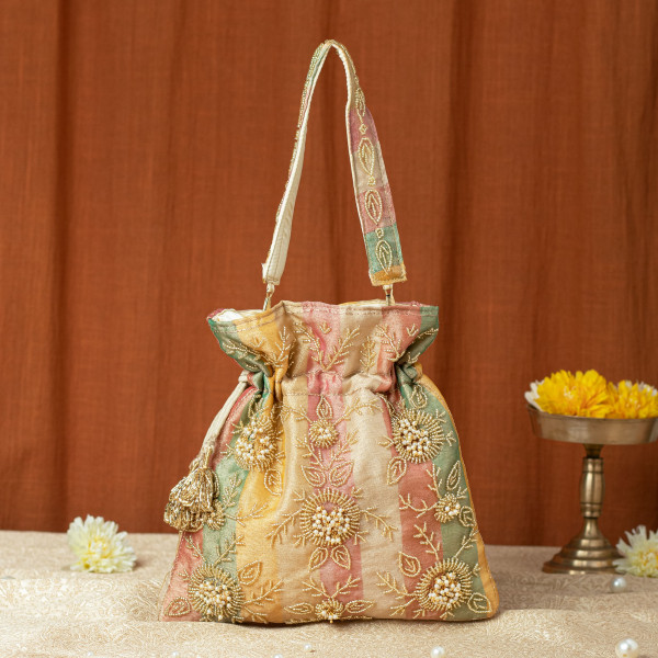 Color Blocked Pearl Tissue Potli (Multi-color)