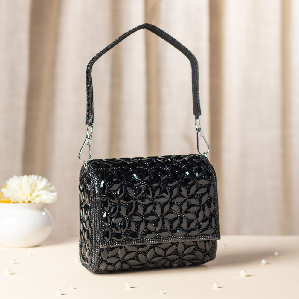 Image of Luxury Black Crystal Evening Clutch - Bridal &amp; Party Handbag