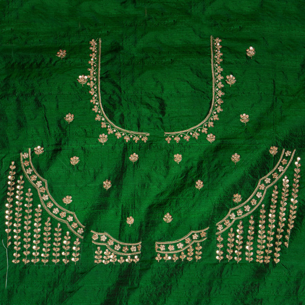 Exquisite Zardozi, Pittan & Aari Work Blouse Fabric – 1 Meter (Green)
