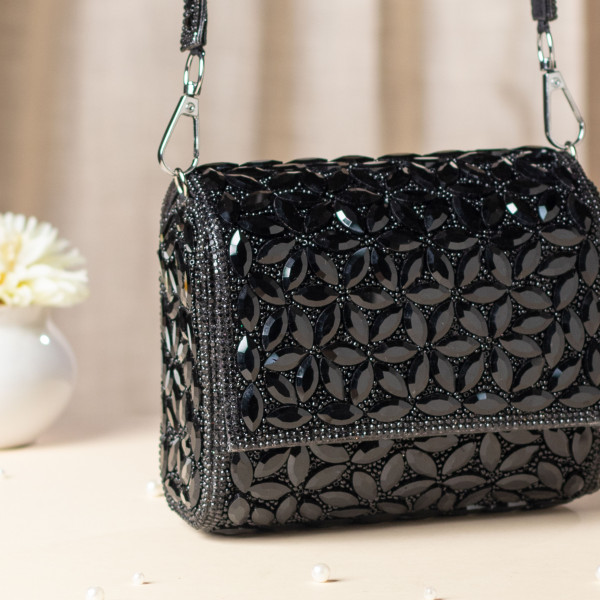 Luxury Black Crystal Evening Clutch - Bridal & Party Handbag
