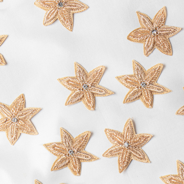 Handcrafted  Gold Zardozi Star Floral Patch – Premium Metal Thread Embroidery Applique for Sarees, Blouses, Lehengas, Dupattas & Couture Outfits (6 cm) (SET OF 10)