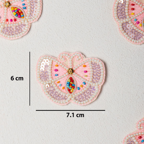 Handcrafted Light Pink Butterfly Embroidery Patch with Premium Threadwork, Beads & Sequins – Designer DIY Craft Motif for Clothing, Kidswear, Accessories & Fashion Customization(11.5 cm x 10 cm)(SET OF 10)