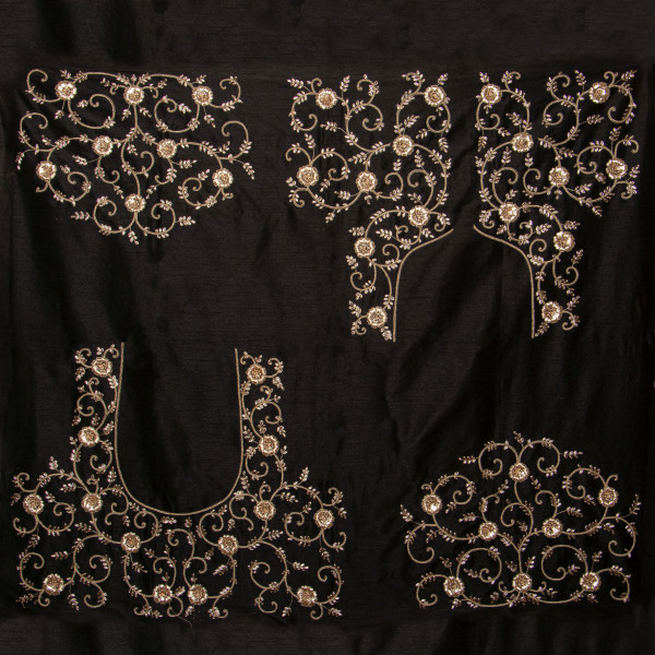 Black Premium Hand Zardozi & Hand Embroidered Blouse Fabric – 1 Meter Unstitched Boutique Piece