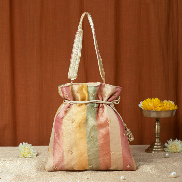 Color Blocked Pearl Tissue Potli (Multi-color)