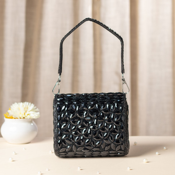 Luxury Black Crystal Evening Clutch - Bridal & Party Handbag