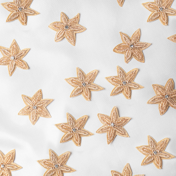 Handcrafted  Gold Zardozi Star Floral Patch – Premium Metal Thread Embroidery Applique for Sarees, Blouses, Lehengas, Dupattas & Couture Outfits (6 cm) (SET OF 10)