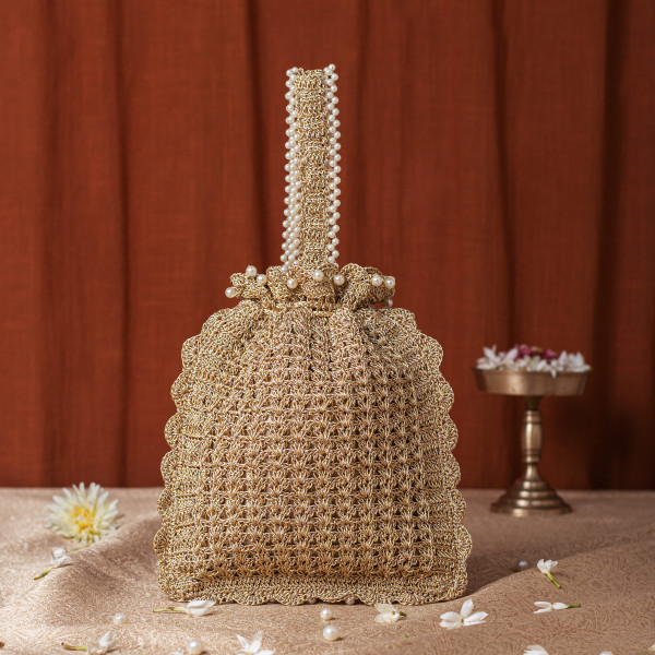 Hot Pink Silk & Crochet Elephant Embroidered Potli Bag