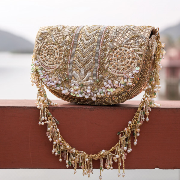 Royal Gold Heavily Embroidered Multi-Color Evening Clutch Bag