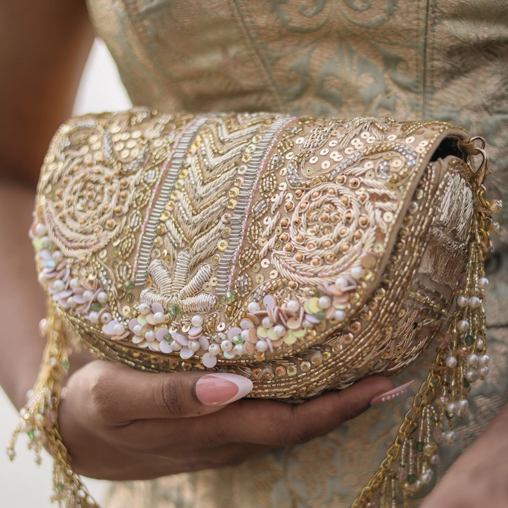 Image of Royal Gold Heavily Embroidered Multi-Color Evening Clutch Bag