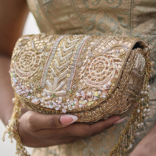 Royal Gold Heavily Embroidered Multi-Color Evening Clutch Bag
