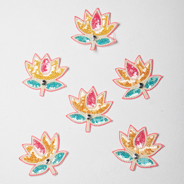 Luxury Multicolored Sequin Lotus Applique Patch | Handmade Decorative Embroidery Motif for Ethnic & Western Wear, Bags, Blouses, DIY Projects, Home Décor & Festival Crafting(PAIR OF 2)