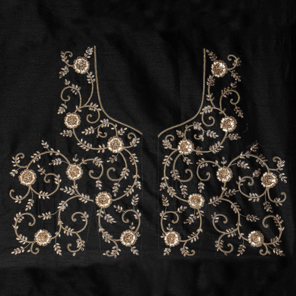 Black Premium Hand Zardozi & Hand Embroidered Blouse Fabric – 1 Meter Unstitched Boutique Piece