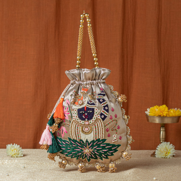 Copper Gold Shrinath Ji Lotus Tissue Potli (Shreenath Ji) (1 piece)