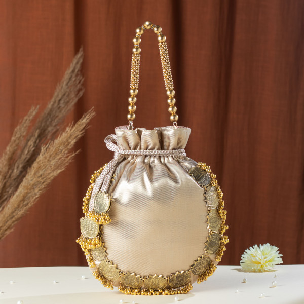 Water Gold Lotus Tissue Potli Bag