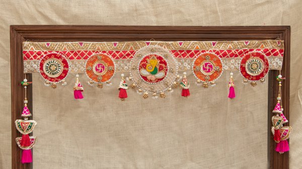 exclusive handmade traditional multi color ganpati ji texture bandarwal toran wall hanging