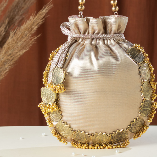 Water Gold Lotus Tissue Potli Bag