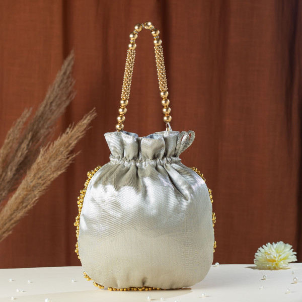 Silver Lotus Tissue Potli Bag