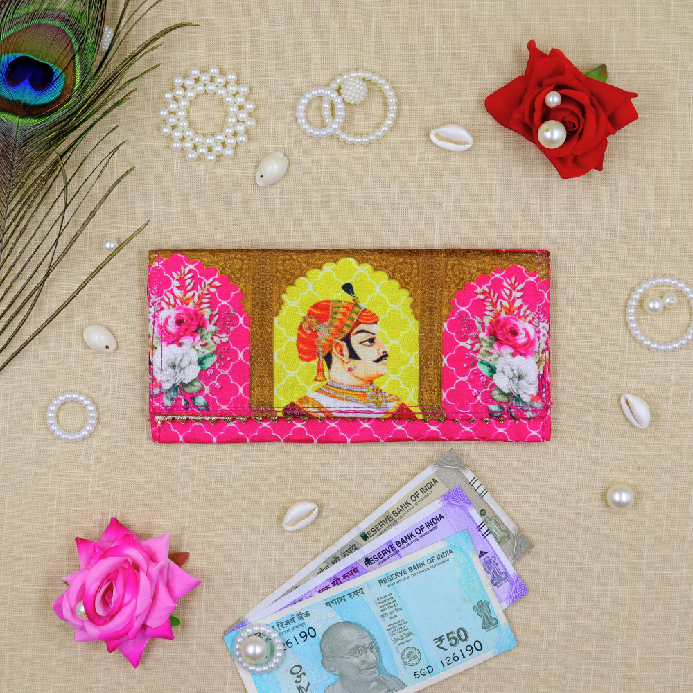 Image of Vibrant Pink Traditional Print Cash Envelope | Premium Shagun Lifafa