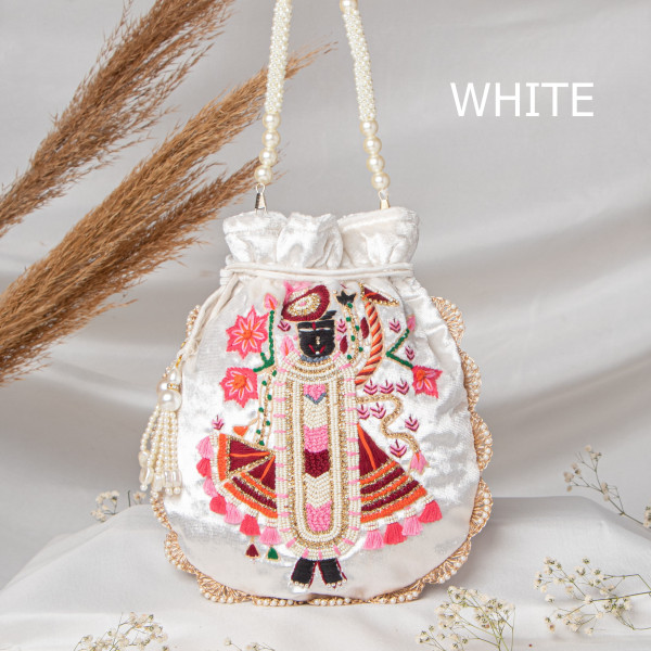 Premium Shrinath Ji Hand-Embroidered Velvet Potli Bag