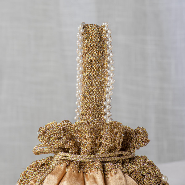 Golden Crochet Elephant Potli Bag