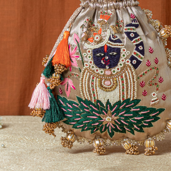 Copper Gold Shrinath Ji Lotus Tissue Potli (Shreenath Ji) (1 piece)