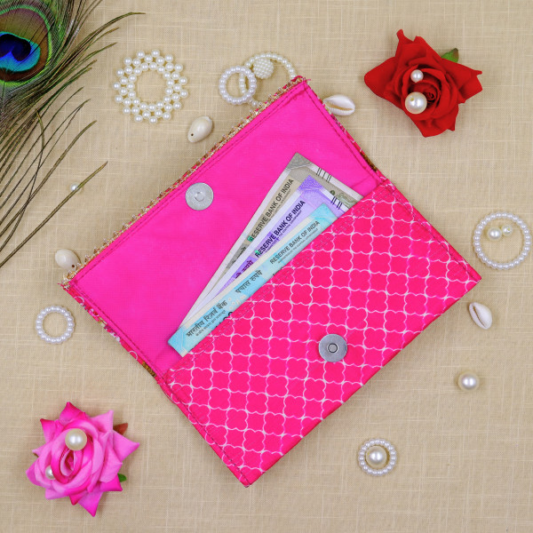 Vibrant Pink Traditional Print Cash Envelope | Premium Shagun Lifafa
