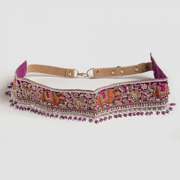 Embroidered Waist Belt for Women | Katdana & Bead Handcrafted Stretchable Belt making it a versatile piece for sarees, lehengas, gowns