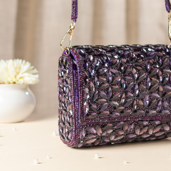 Luxury Wine Crystal Evening Clutch - Bridal & Party Handbag