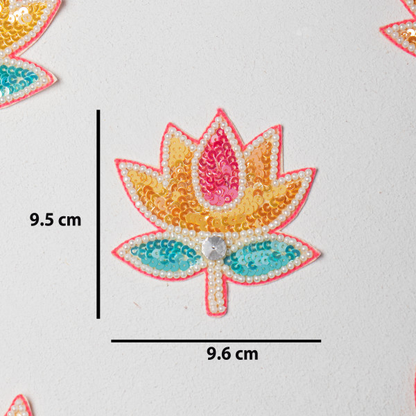 Luxury Multicolored Sequin Lotus Applique Patch | Handmade Decorative Embroidery Motif for Ethnic & Western Wear, Bags, Blouses, DIY Projects, Home Décor & Festival Crafting(PAIR OF 2)