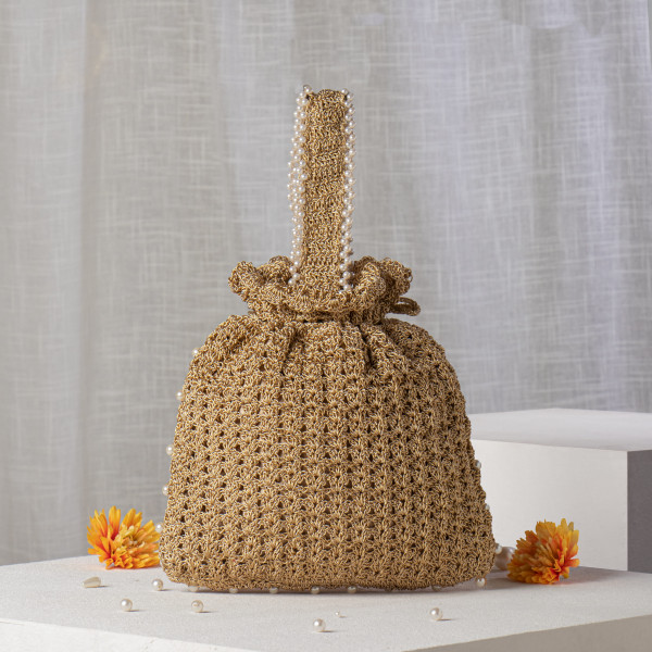 Golden Crochet Elephant Potli Bag
