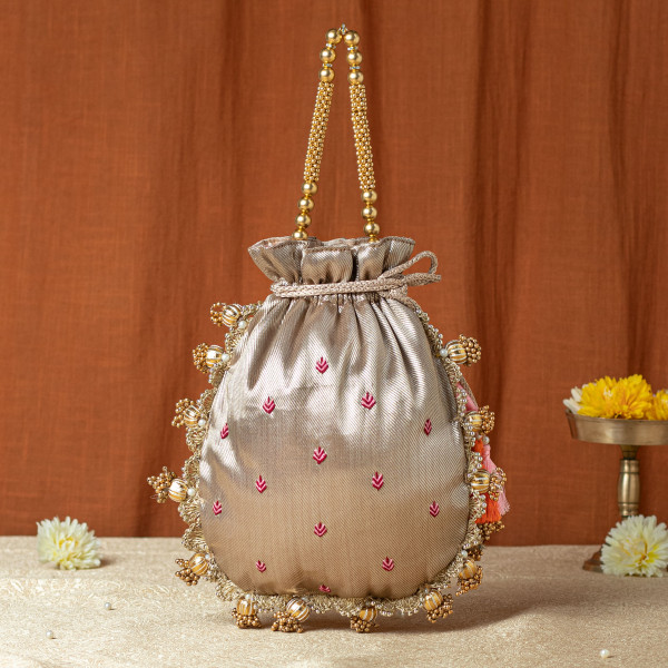 Copper Gold Shrinath Ji Lotus Tissue Potli (Shreenath Ji) (1 piece)