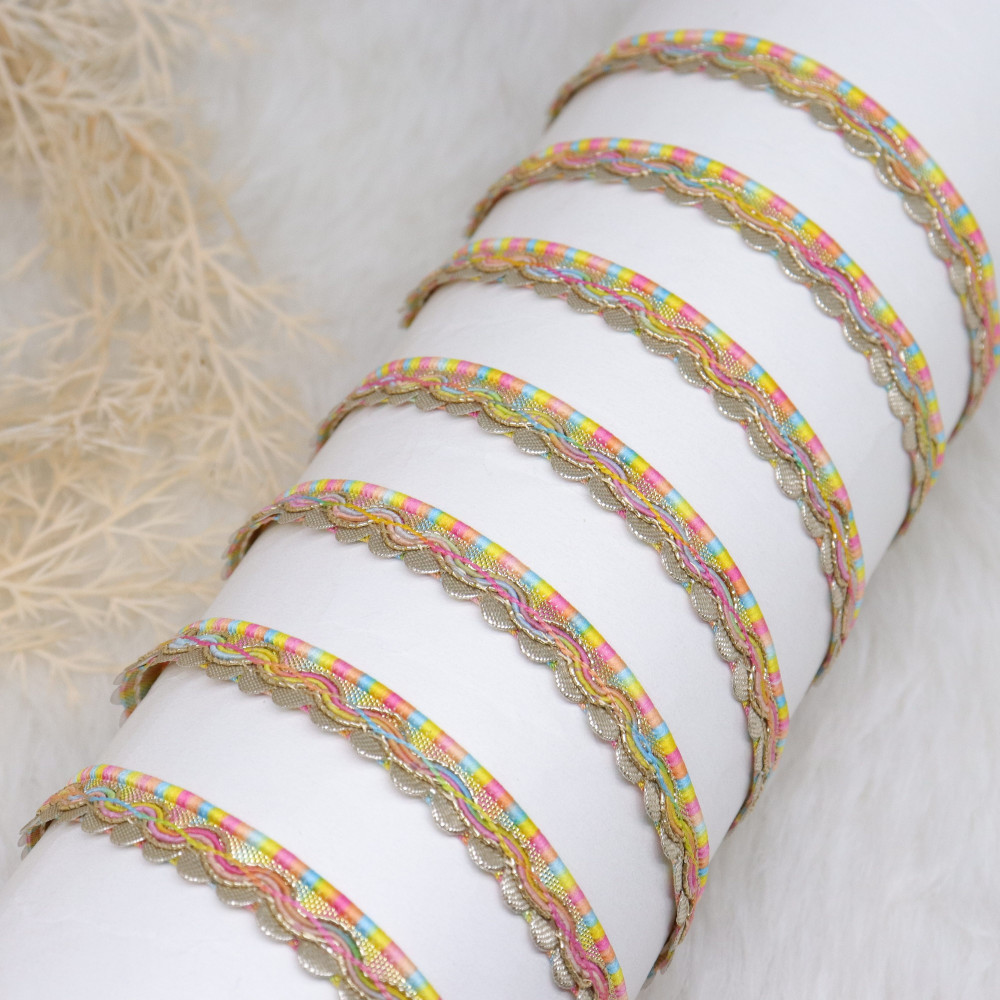 Image of 1/2 inch Golden Scalloped Multi Color Sari Piping Cord